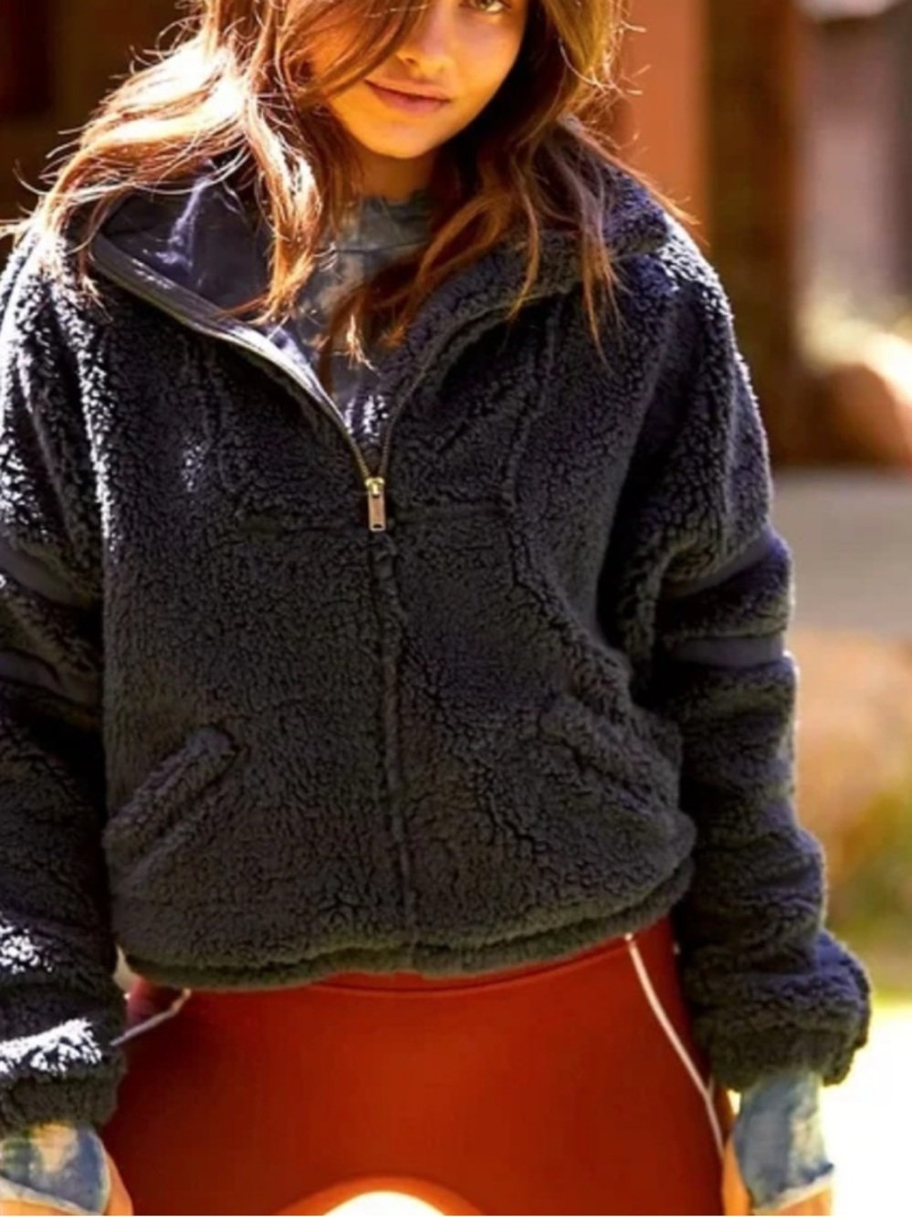 Free People Movement Nantucket Pullover Fleece Jacket Navy Blue